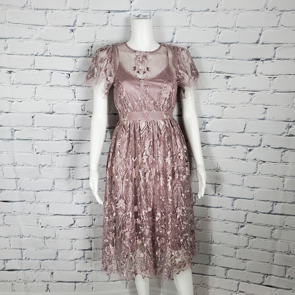 BHLDN Purple Lace Midi Dress